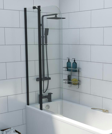 6mm Matt Black Rounded Edge Double Panel Hinged Bath Screen