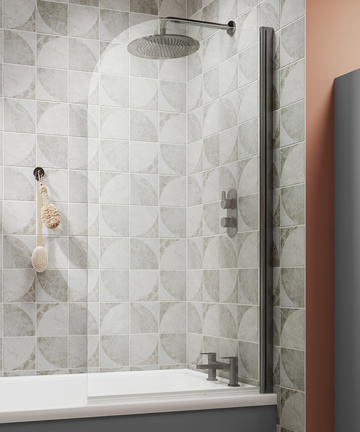 Round Brushed Pewter 6mm Round Hinged Bath Screen
