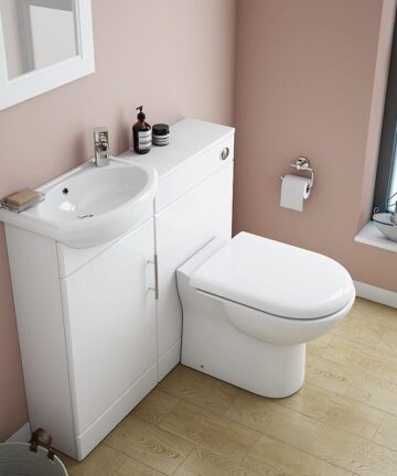 Sienna W920 x D200mm High Gloss White Vanity Unit Cloakroom Suite + D-shaped pan