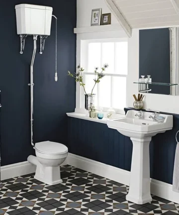 Carlton High Level Bathroom Suite - High Level Toilet inc. 2TH Basin + Pedestal 500mm Basin