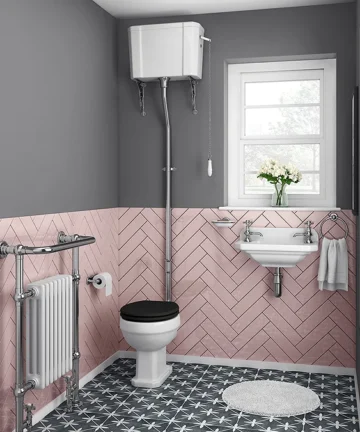 Carlton Traditional Cloakroom Suite - High level Toilet + Wall Hung Basin