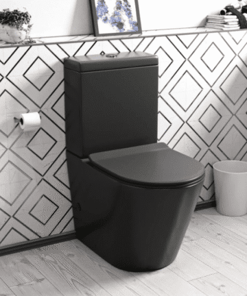 Rimless Round Close Coupled Toilet & Soft Close Seat Matt Black