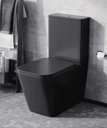 Rimless Square Close Coupled Toilet & Soft Close Seat Matt Black