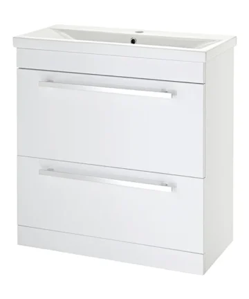 800 x 400mm Floor Standing Mid Edge Basin & Cabinet - Gloss White