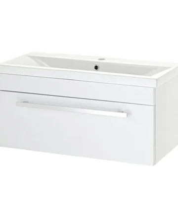 800 x 400mm Wall Mounted Mid Edge Basin & Cabinet - Gloss White